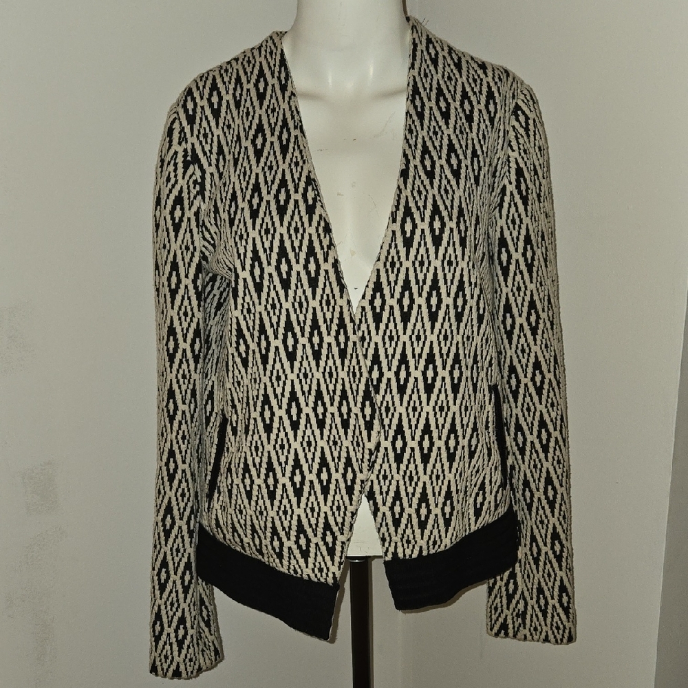 NY Collection Black and Cream Geometric Blazer